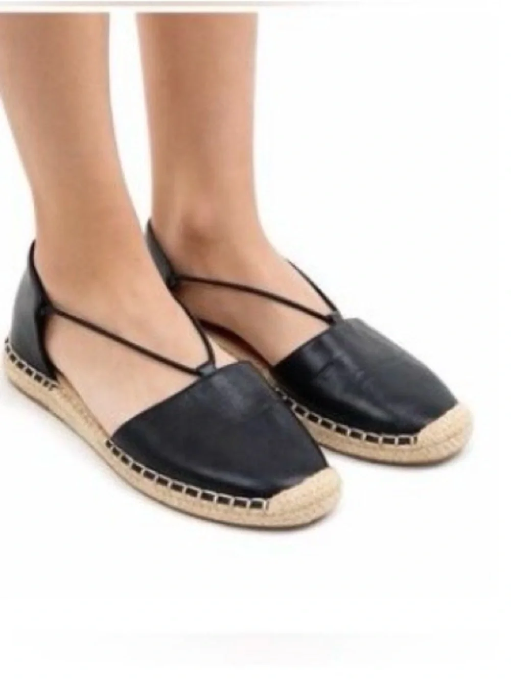 Eileen Fisher Lee Spadrillle Black Leather Comfortable Bohemian Shoes Size 9 M